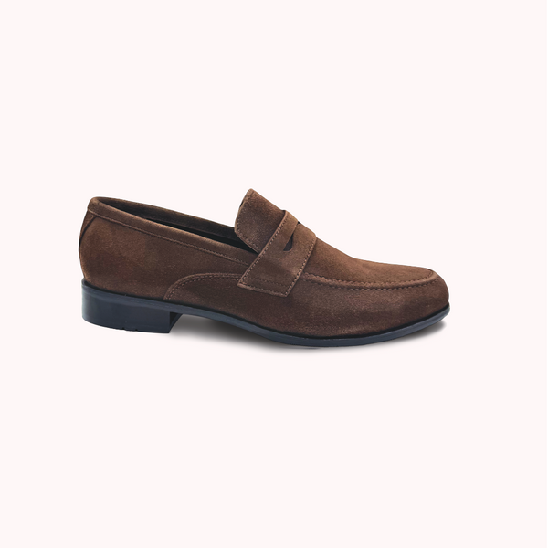 Men's Dark Brown Suede Penny Loafer Shoes - M4