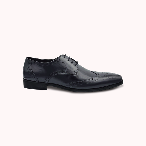 Men's Black Cow Leather Brogue Derby Dress Shoes - MS2