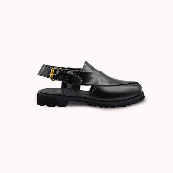 Midnight Majesty – Black Synthetic Peshawari Chappal - PR1