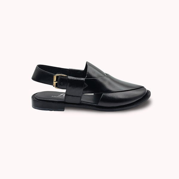 Classic Black Leather Peshawari Chappal