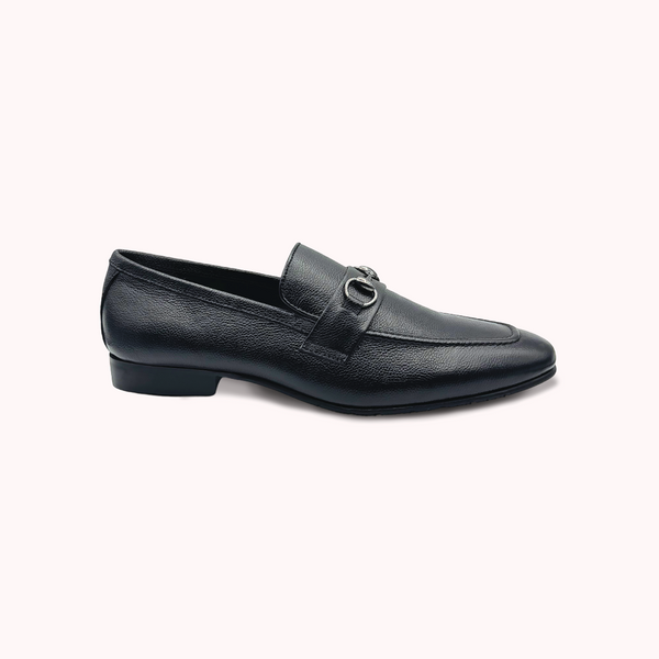 Exclusive Black Mild Leather Loafer Shoes with Metal Black Horsebit - M3