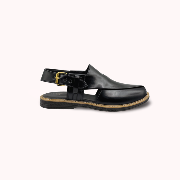 Black Synthetic lining Peshawari Chappal - PR3