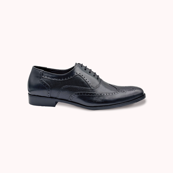 Men's Black Cow Leather Brogue Oxford Dress Shoes - MS1