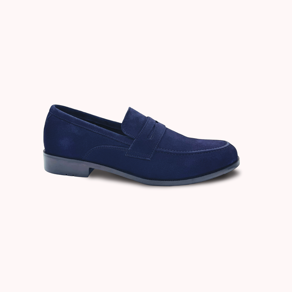 Men's Navy Blue Suede Penny Loafer Shoes - M4
