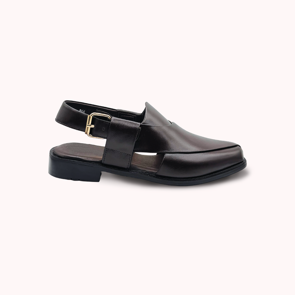 Premium Shiny Black Leather Peshawari Chappal